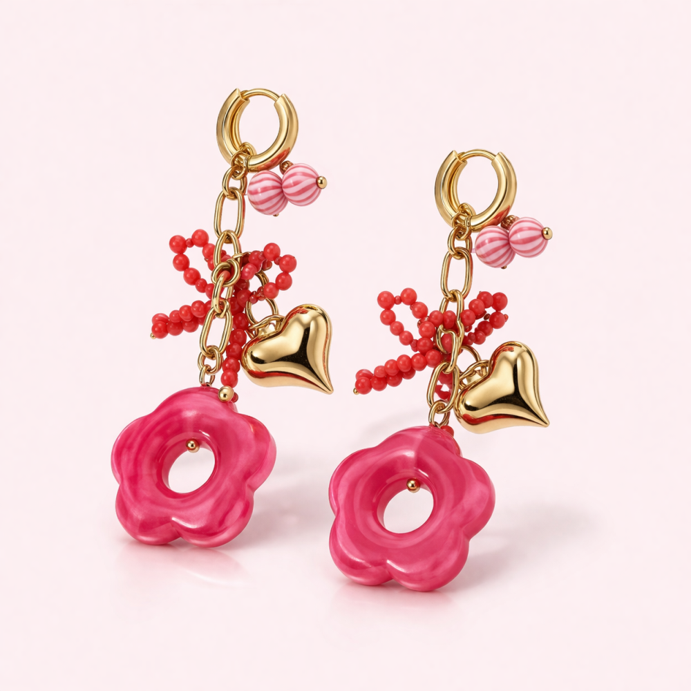 Boucles d’oreilles fleurs pop colorées créoles dorées charms | Gaou Bijoux