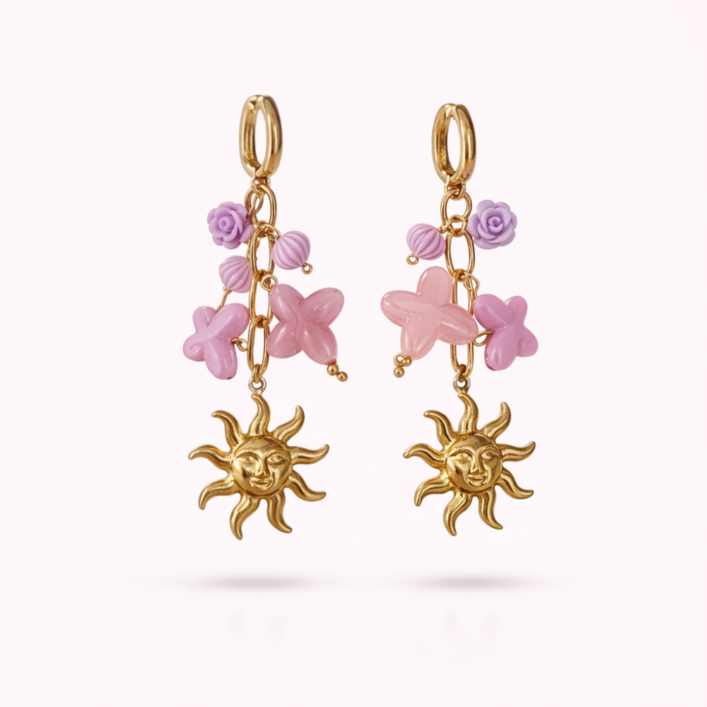 Boucles soleil fleurs colorées dorées acier inoxydable | Gaou Bijoux