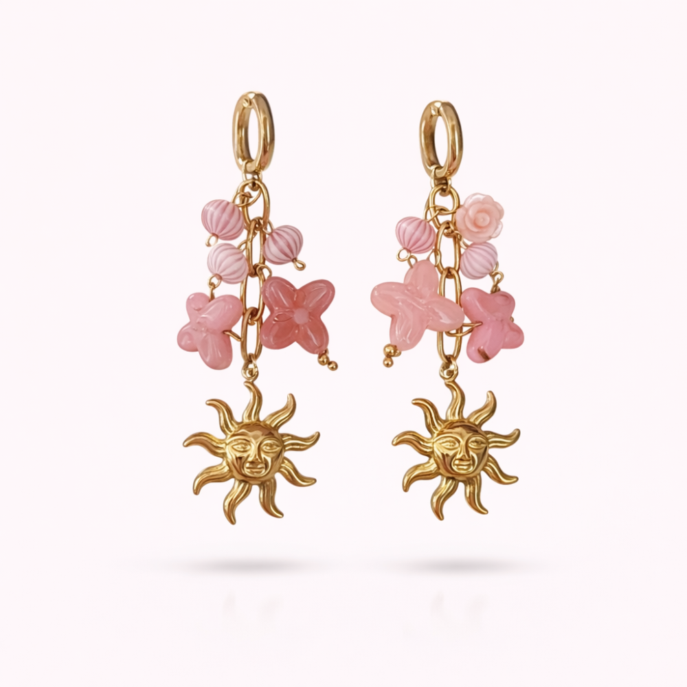 Boucles soleil fleurs colorées dorées acier inoxydable | Gaou Bijoux