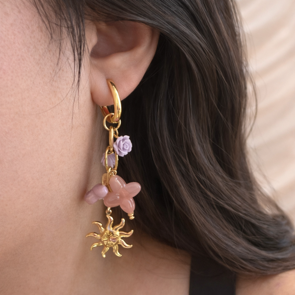 Boucles soleil fleurs colorées dorées acier inoxydable | Gaou Bijoux