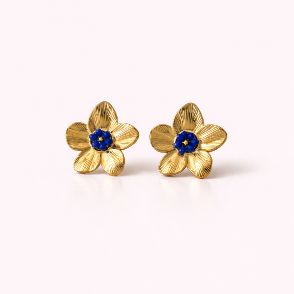 Boucles d’Oreilles Fleur Dorée Perles Colorées | Gaou Bijoux