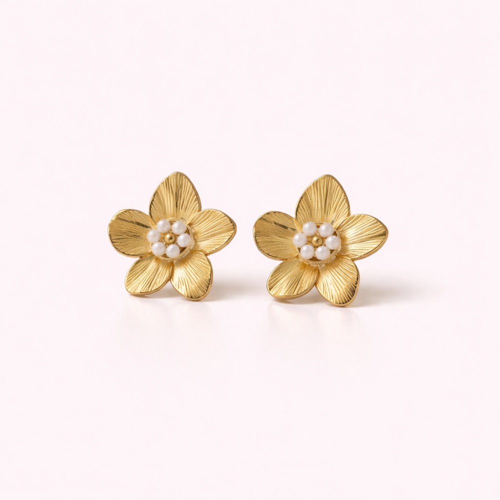 Boucles d’Oreilles Fleur Dorée Perles Colorées | Gaou Bijoux