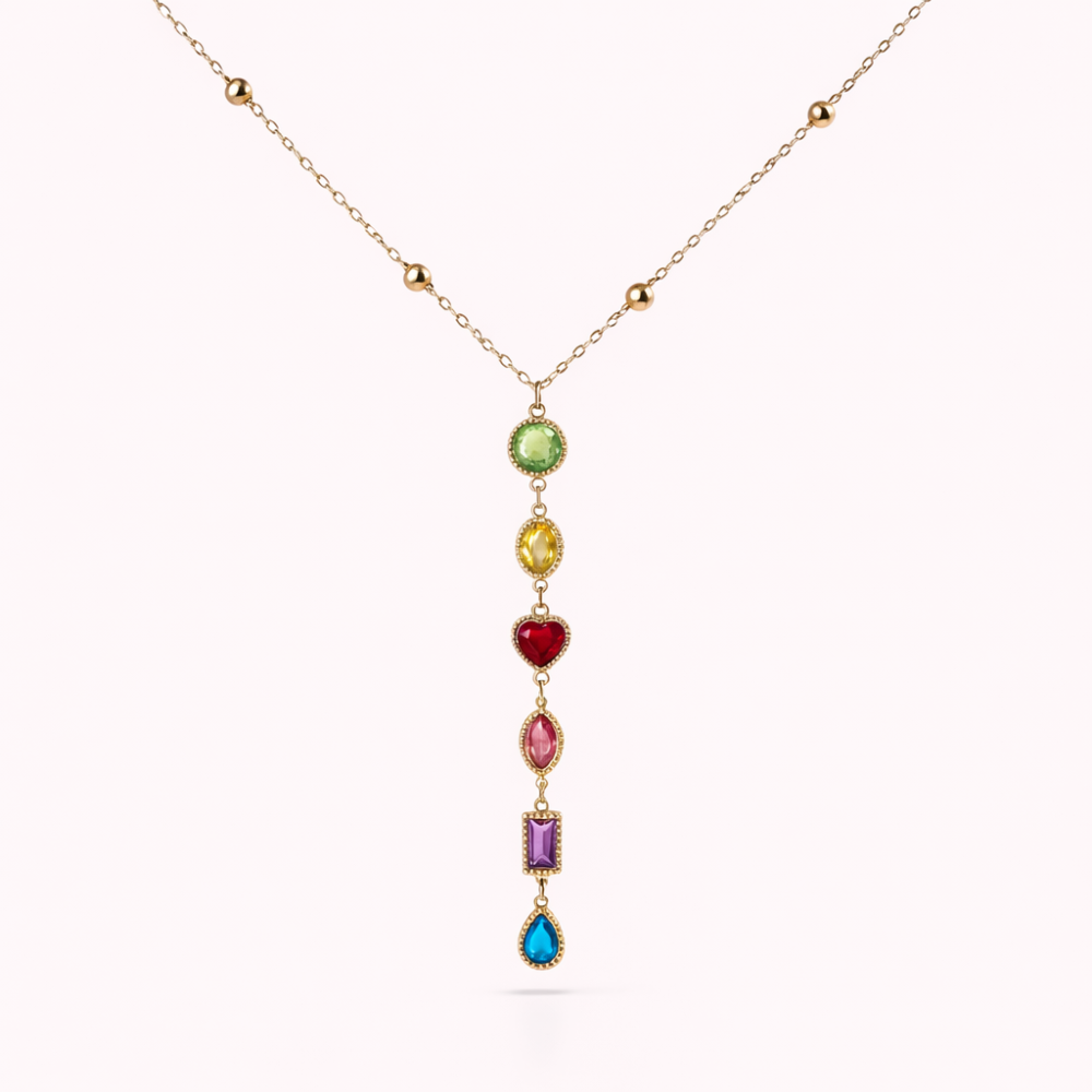 Collier pendentif multicolore cascade pierres acier inox | Gaou Bijoux