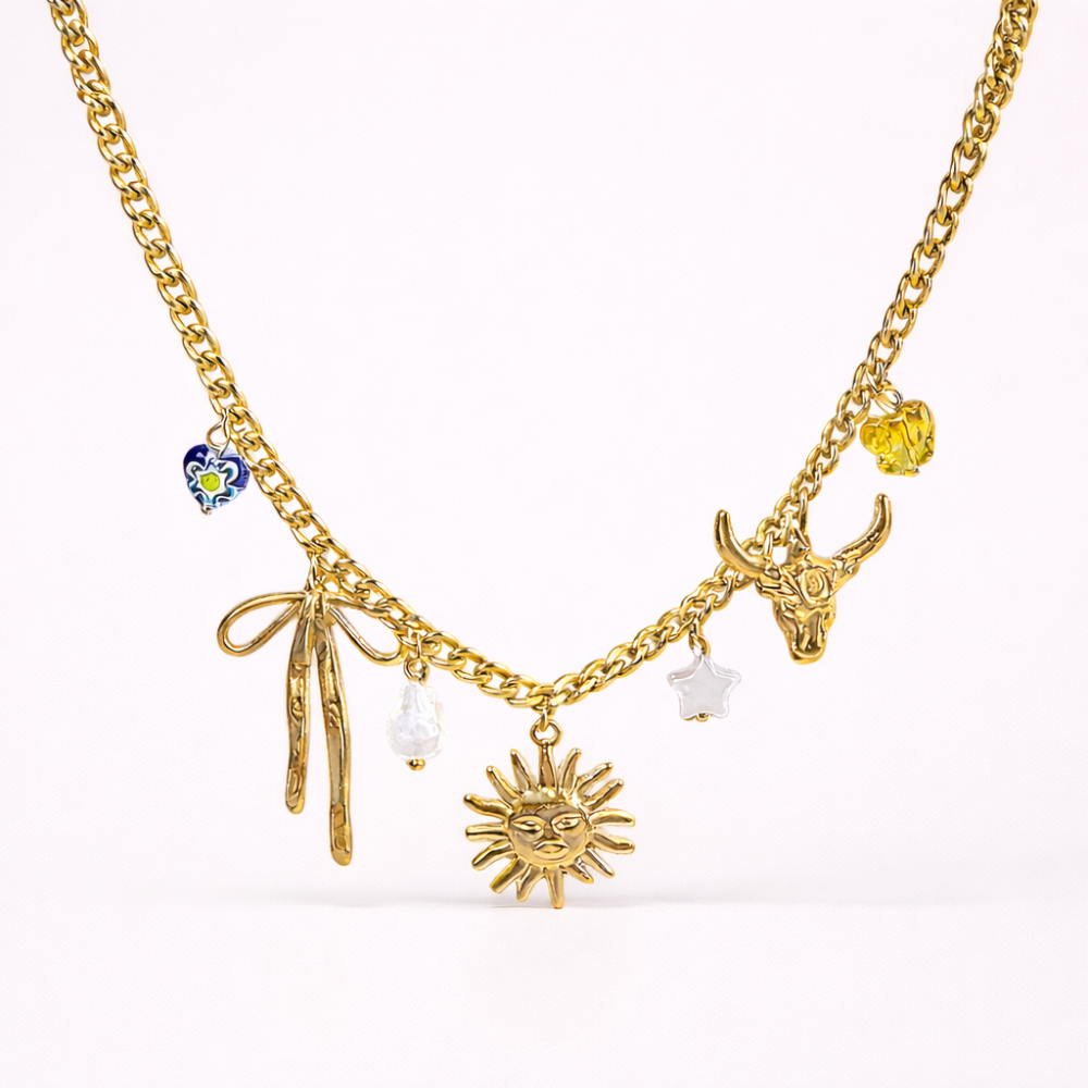 Collier Charms Soleil Tête de Taureau acier inoxydable | Gaou Bijoux