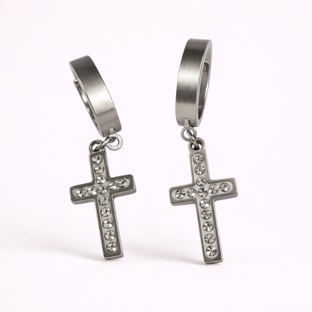 Boucles Croix Strassées dorées – bijoux acier inoxydable | Gaou Bijoux