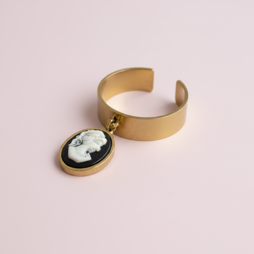 Bague Camée Vintage dorée acier inoxydable | Gaou Bijoux