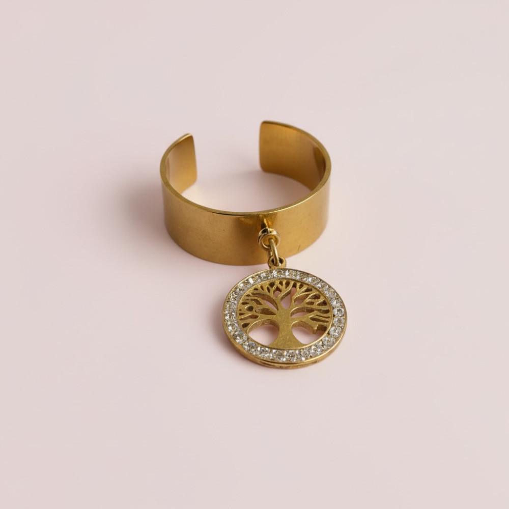 Bague breloque Arbre de Vie dorée acier inoxydable | Gaou Bijoux