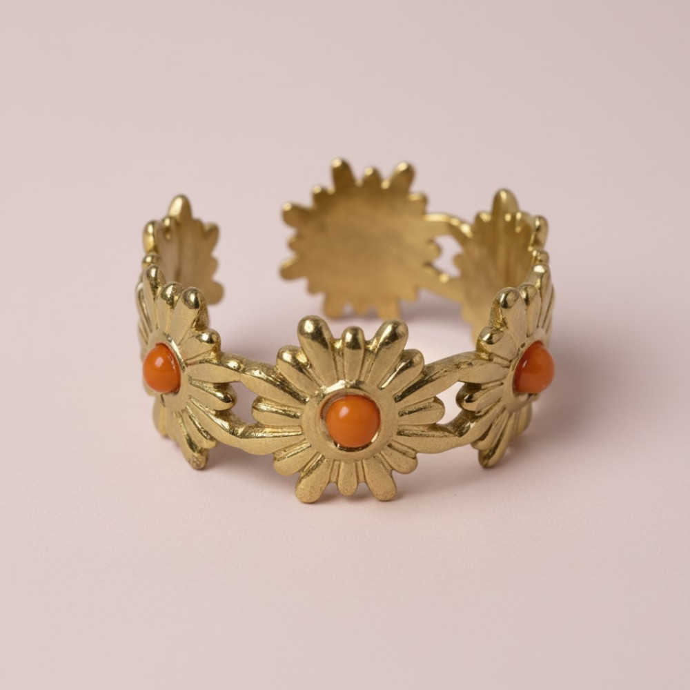 Bague Fleurs Orangé | bijoux acier inoxydable | Gaou Bijoux