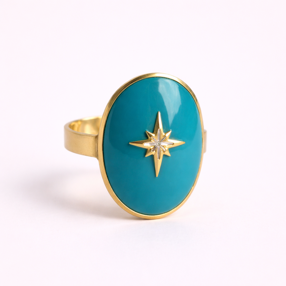 Bague Étoile du Nord turquoise dorée acier inoxydable | Gaou Bijoux