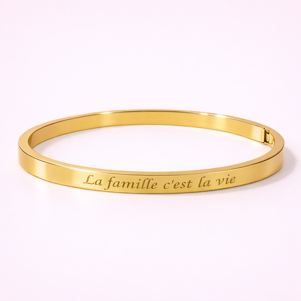 Bracelet jonc la famille c’est la vie doré acier inoxydable | Gaou Bijoux