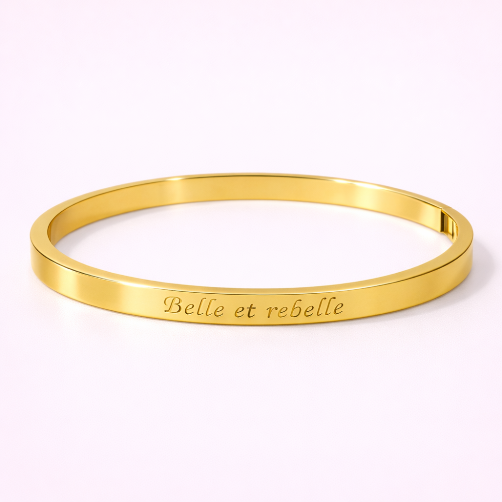 jonc DORé gravé belle et rebelle acier inoxydable