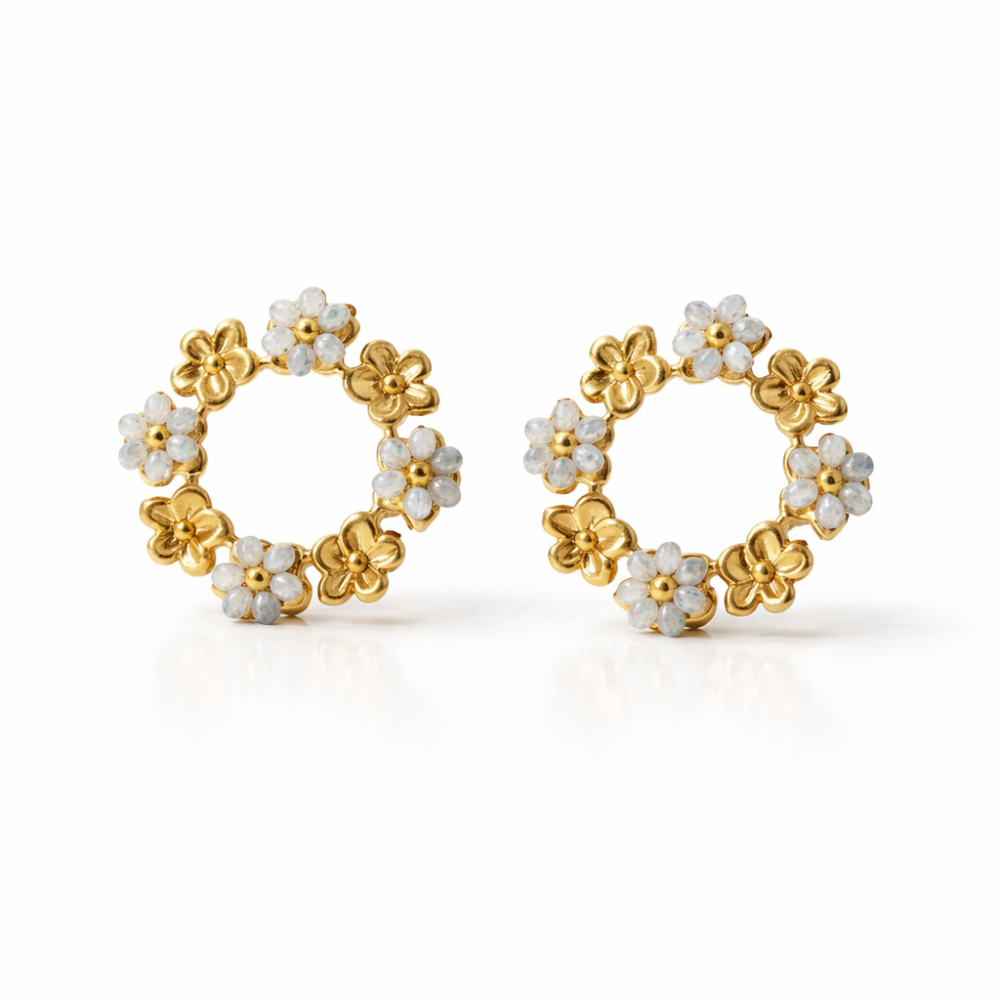 Boucles d’oreilles couronne fleurs dorées | Gaou Bijoux