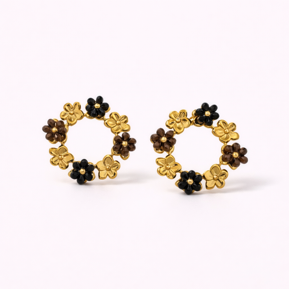 Boucles d’oreilles couronne fleurs dorées | Gaou Bijoux