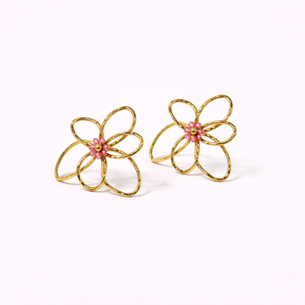 Boucles d’oreilles fleur ouverte dorée | Gaou Bijoux