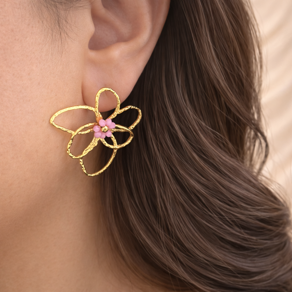 Boucles d’oreilles fleur ouverte dorée | Gaou Bijoux