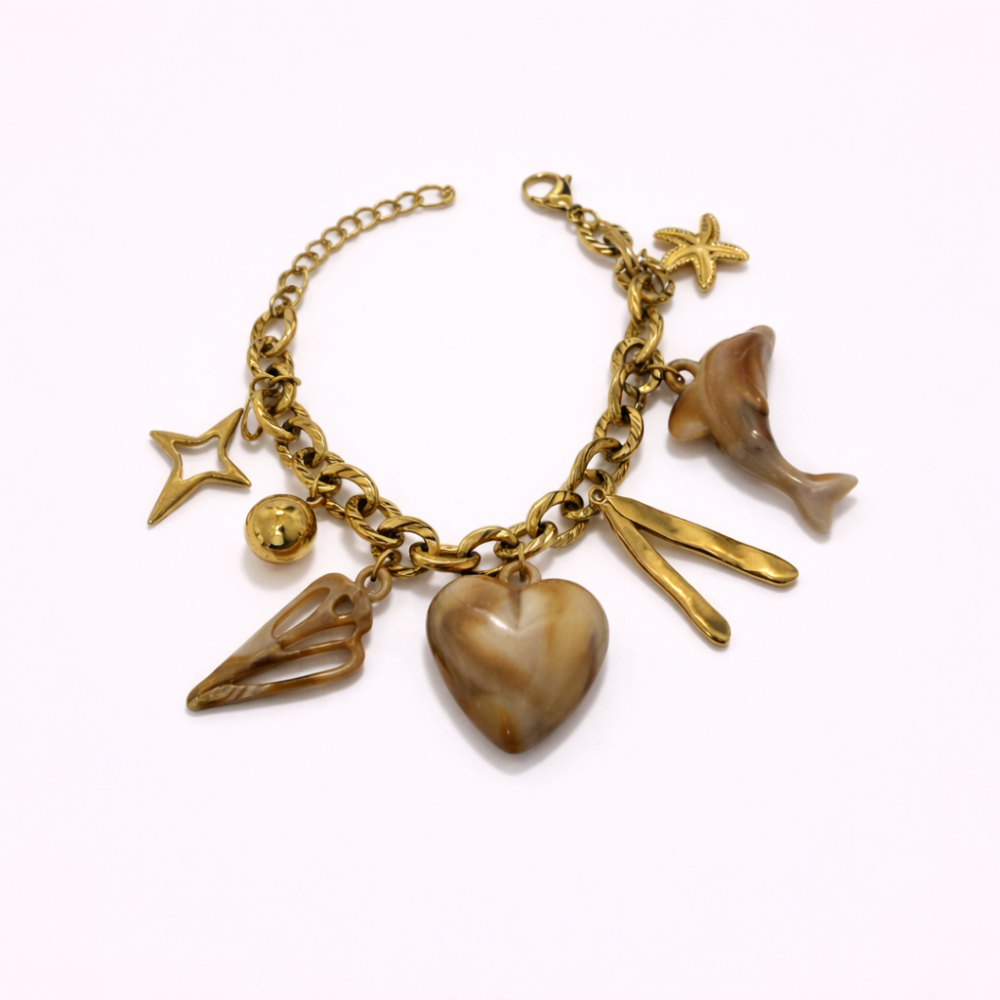 Bracelet charms acier inoxydable doré | Gaou Bijoux
