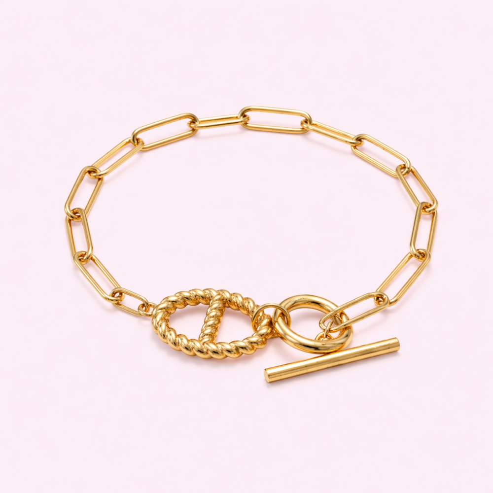 Bracelet maille marine fermoir cercle barre acier inoxydable doré | Gaou Bijoux