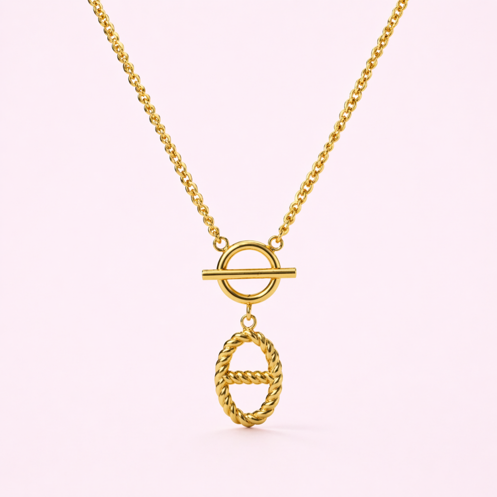 Collier maille marine fermoir cercle barre acier inoxydable doré | Gaou Bijoux