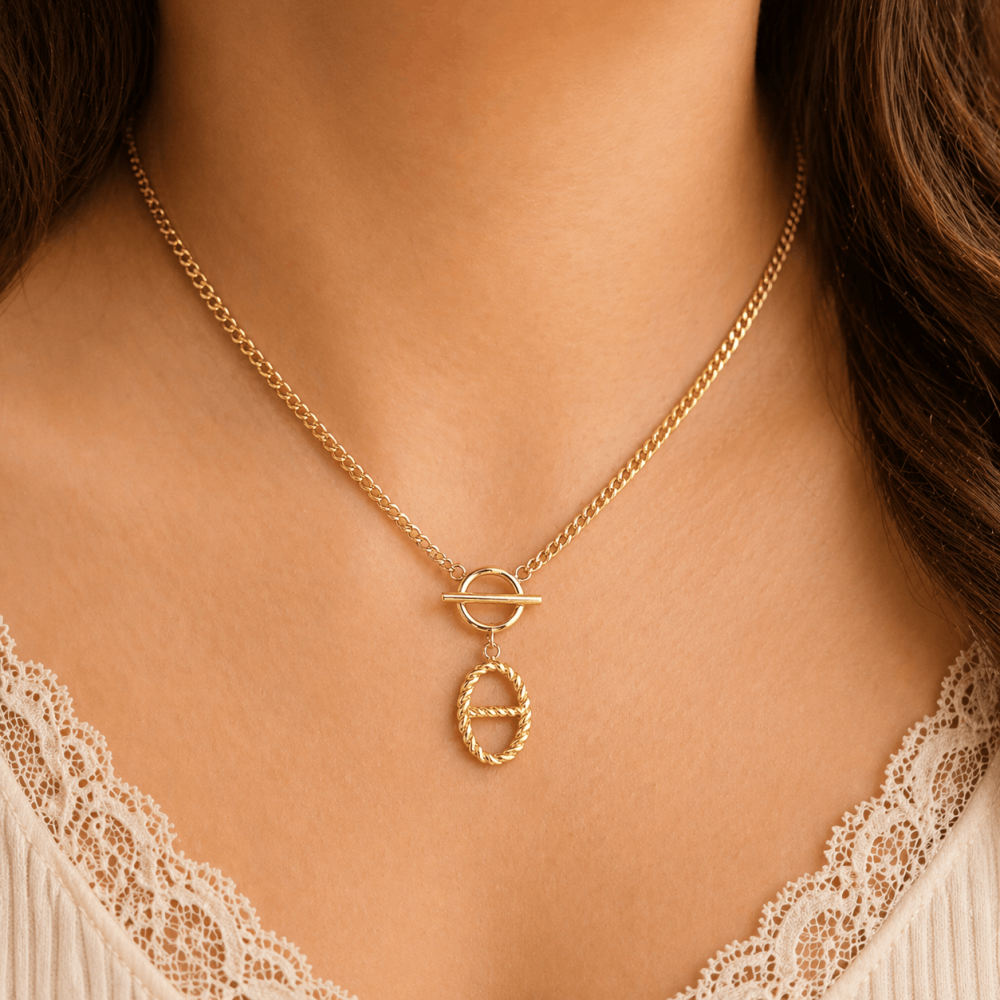 Collier maille marine fermoir cercle barre acier inoxydable doré | Gaou Bijoux