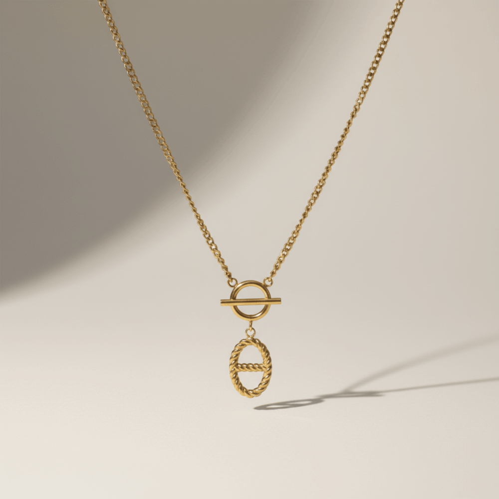 Collier maille marine fermoir cercle barre acier inoxydable doré | Gaou Bijoux