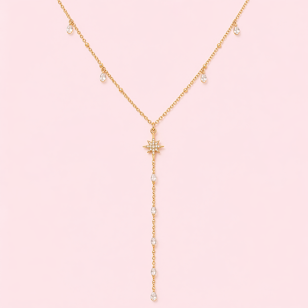 Collier Y étoile strass acier inoxydable doré | Gaou Bijoux