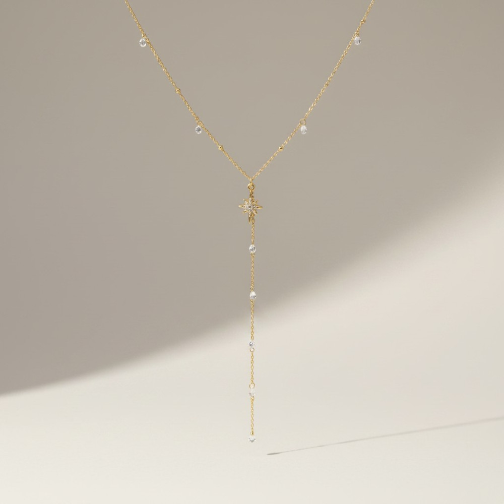 Collier Y étoile strass acier inoxydable doré | Gaou Bijoux