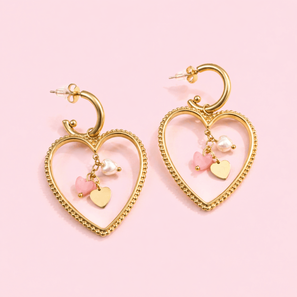 Boucles d’oreilles cœur charms perle