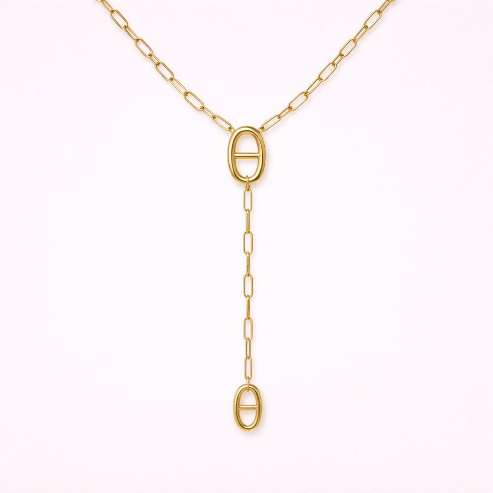 Collier Y Jade maille marine acier inoxydable | Gaou Bijoux