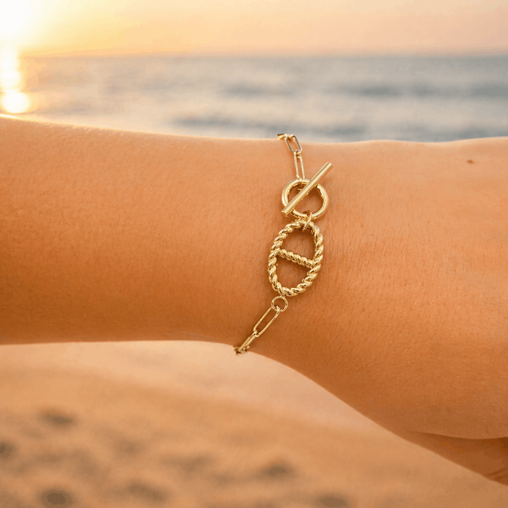 Bracelet maille marine fermoir cercle barre acier inoxydable doré | Gaou Bijoux