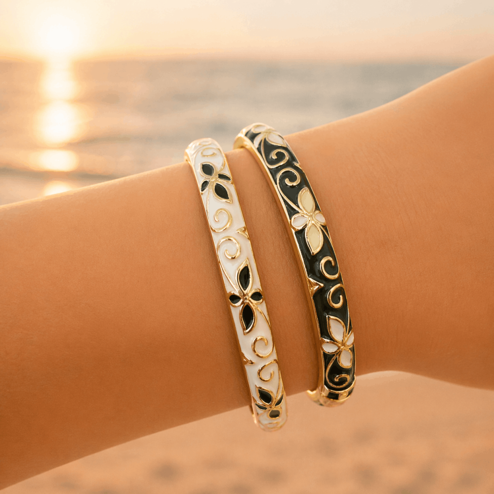 Bracelet jonc thaïlandais émaillé fleur colorée acier inoxydable tendance femme | Gaou Bijoux