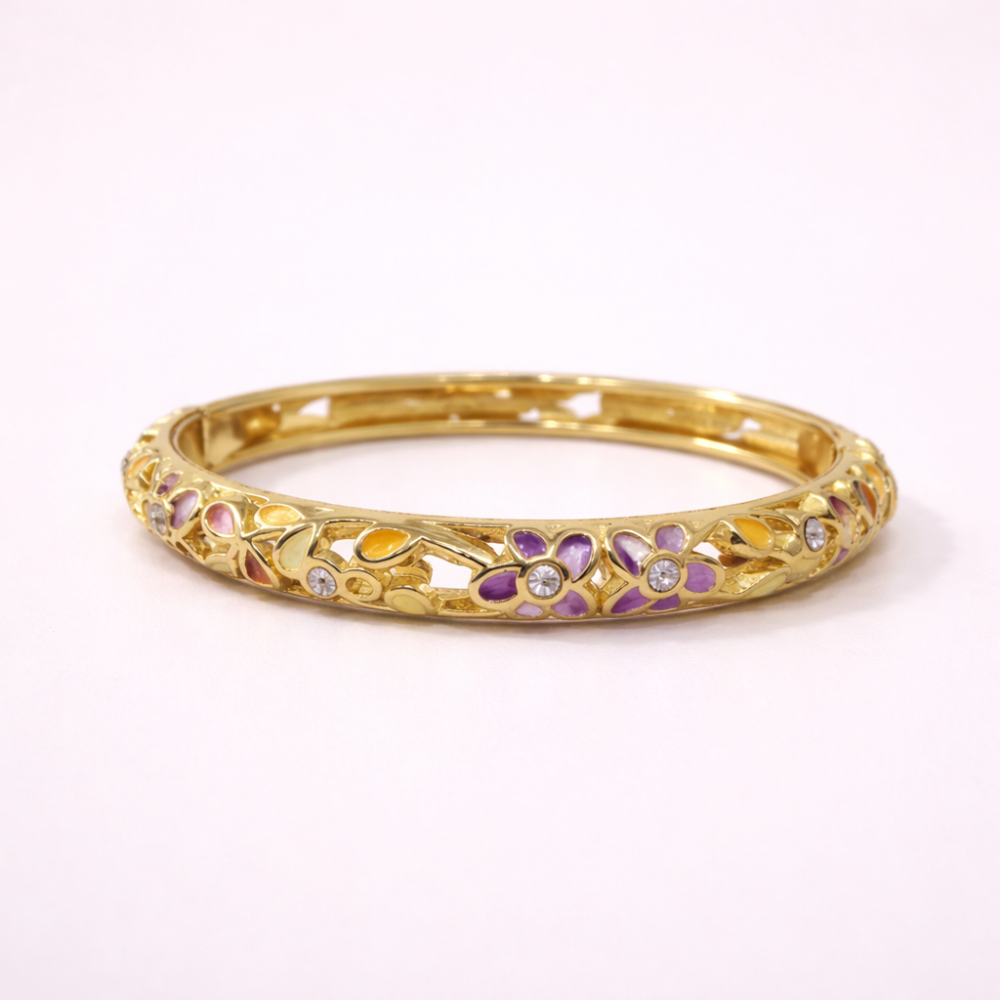 Bracelet jonc thaïlandais émaillé floral multicolore  tendance bohème chic  | Gaou Bijoux