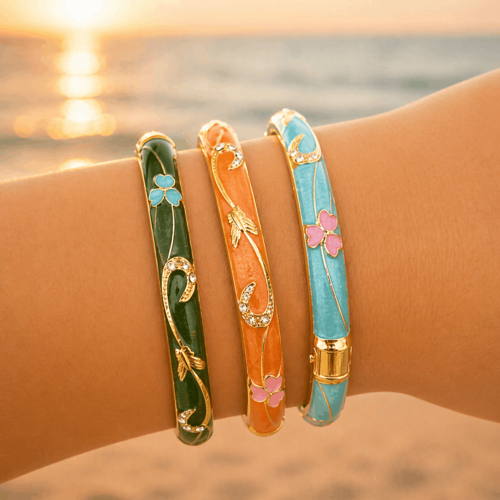 Jonc fleurs émaillées multicolores acier inoxydable bijoux acier inoxydable | Gaou Bijoux
