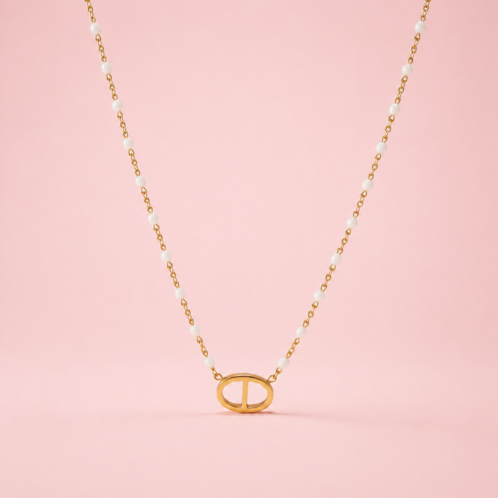 Parure collier bracelet perles acier inoxydable doré | Gaou Bijoux
