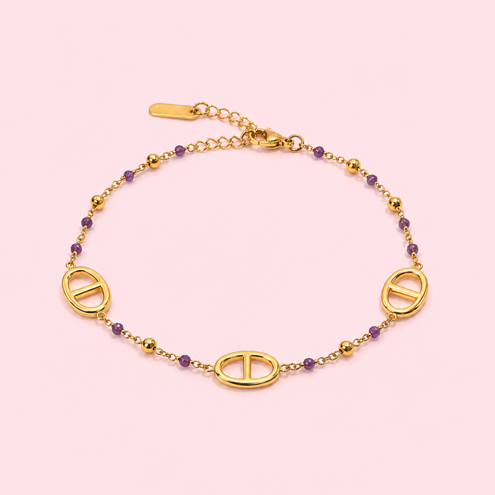 Parure collier bracelet perles acier inoxydable doré | Gaou Bijoux