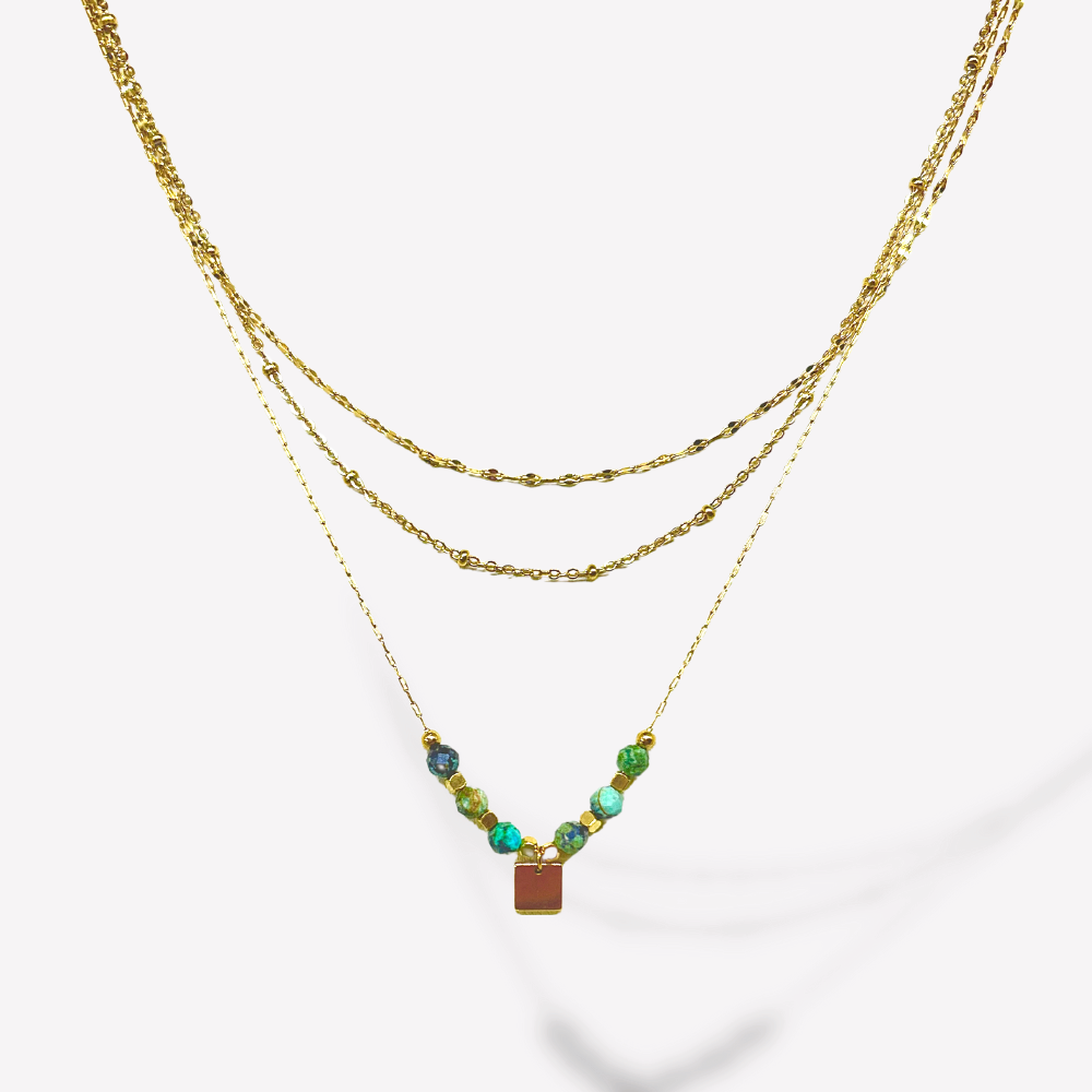 Collier triple vert avec pierre de turquoise  | Gaou Bijoux