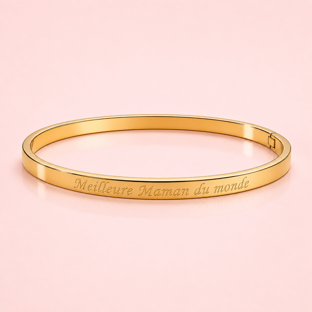 Bracelet jonc message meilleure maman du monde acier inoxydable | Gaou Bijoux