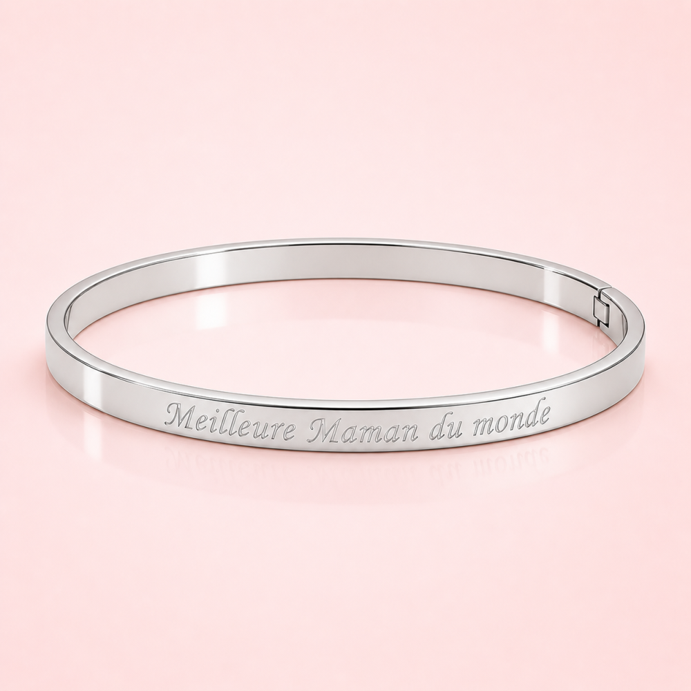 Bracelet jonc message meilleure maman du monde acier inoxydable | Gaou Bijoux