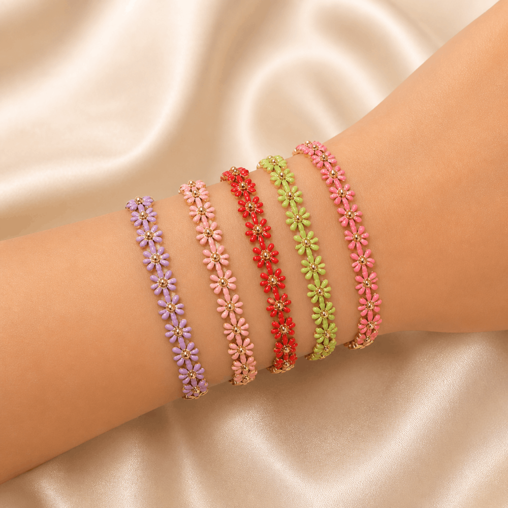 Bracelet jonc fleurs acier inoxydable doré femme | Gaou Bijoux