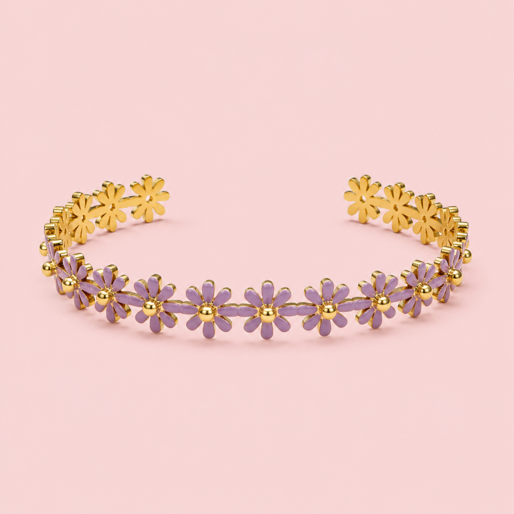 Bracelet jonc fleurs acier inoxydable doré femme | Gaou Bijoux