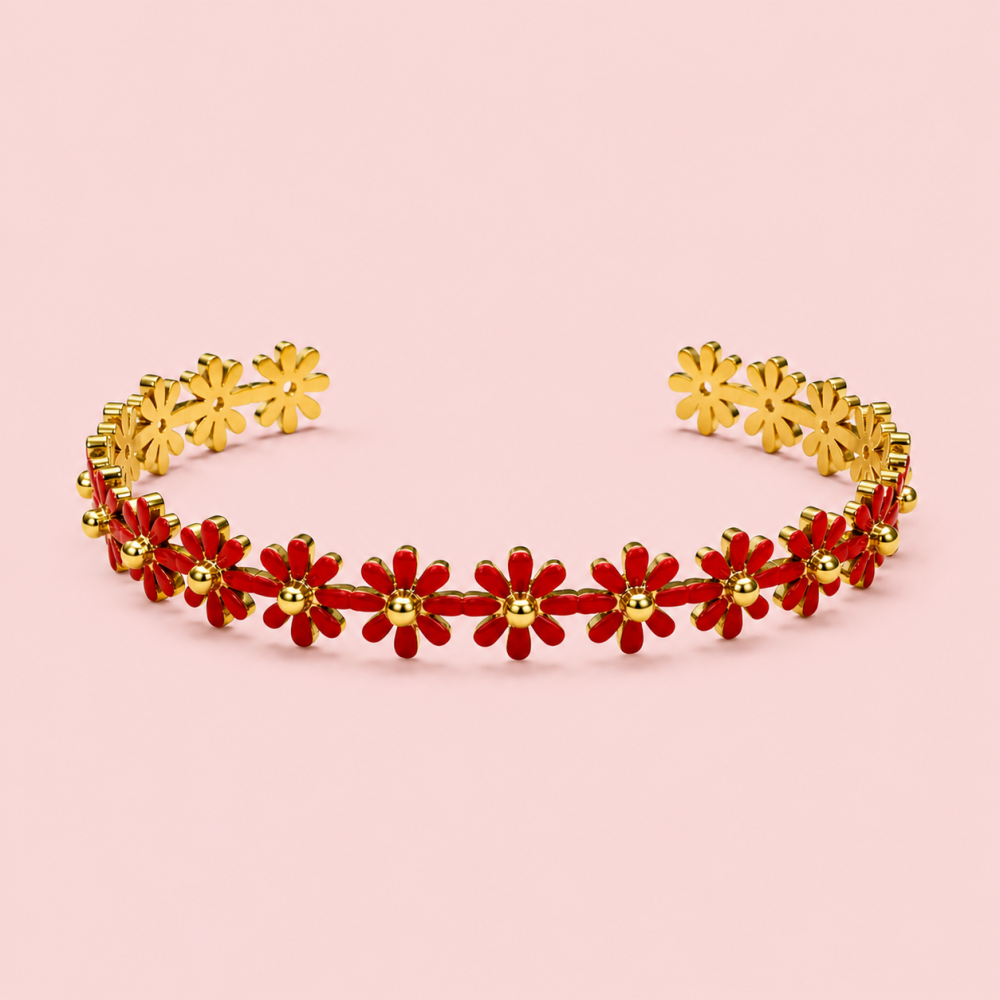 Bracelet jonc fleurs acier inoxydable doré femme | Gaou Bijoux