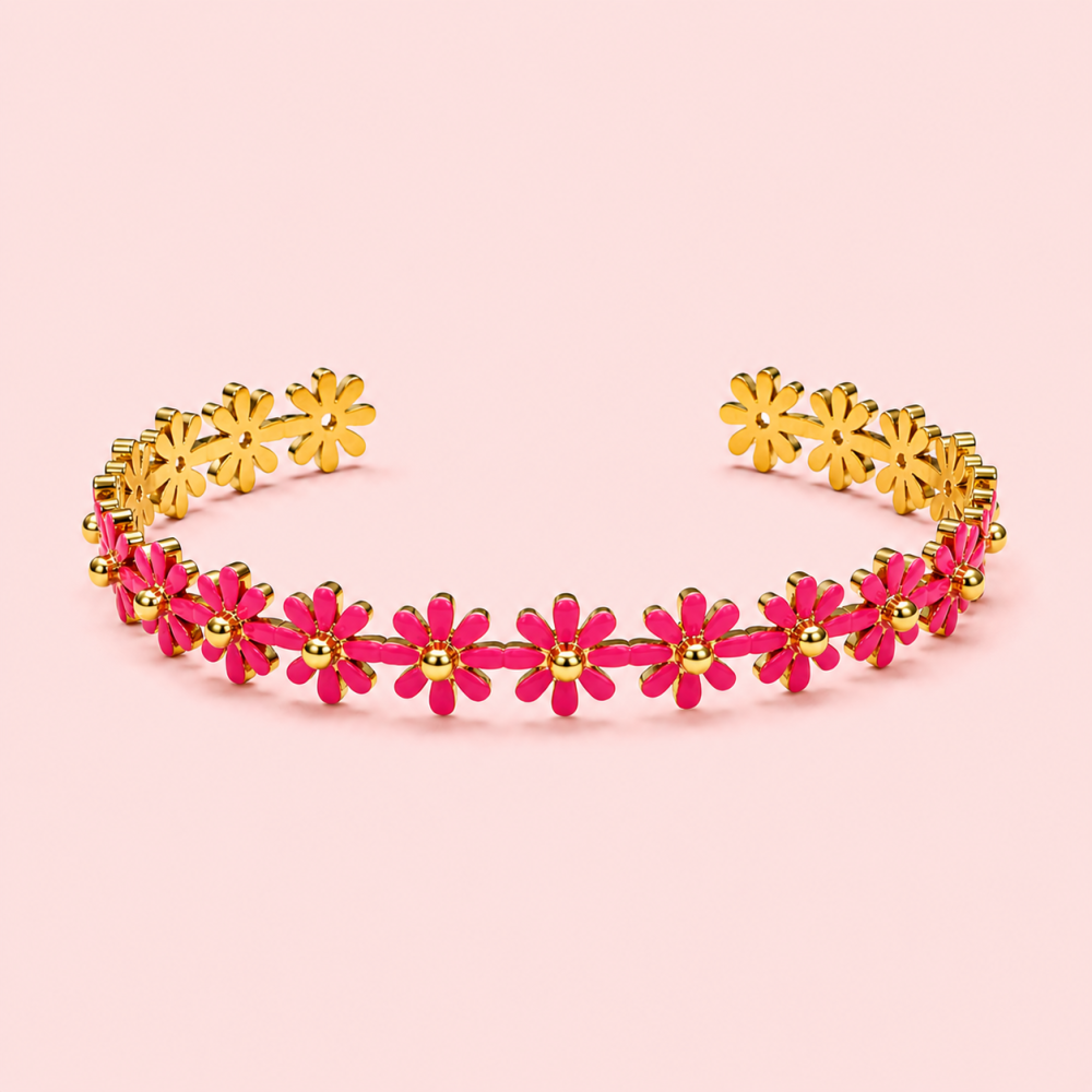 Bracelet jonc fleurs acier inoxydable doré femme | Gaou Bijoux