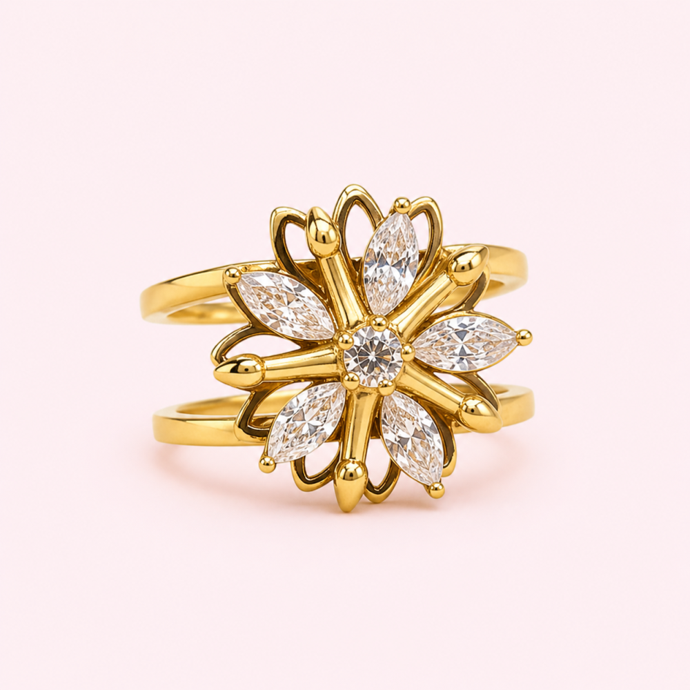 Bague antistress fleur acier inoxydable ajustable femme | Gaou Bijoux