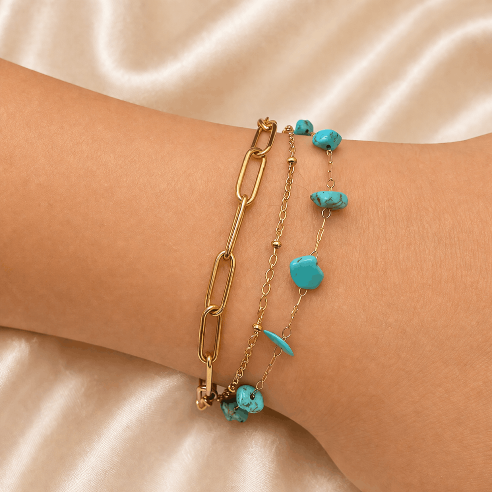 Bracelet multi rang pierres naturelles acier inoxydable femme | Gaou Bijoux