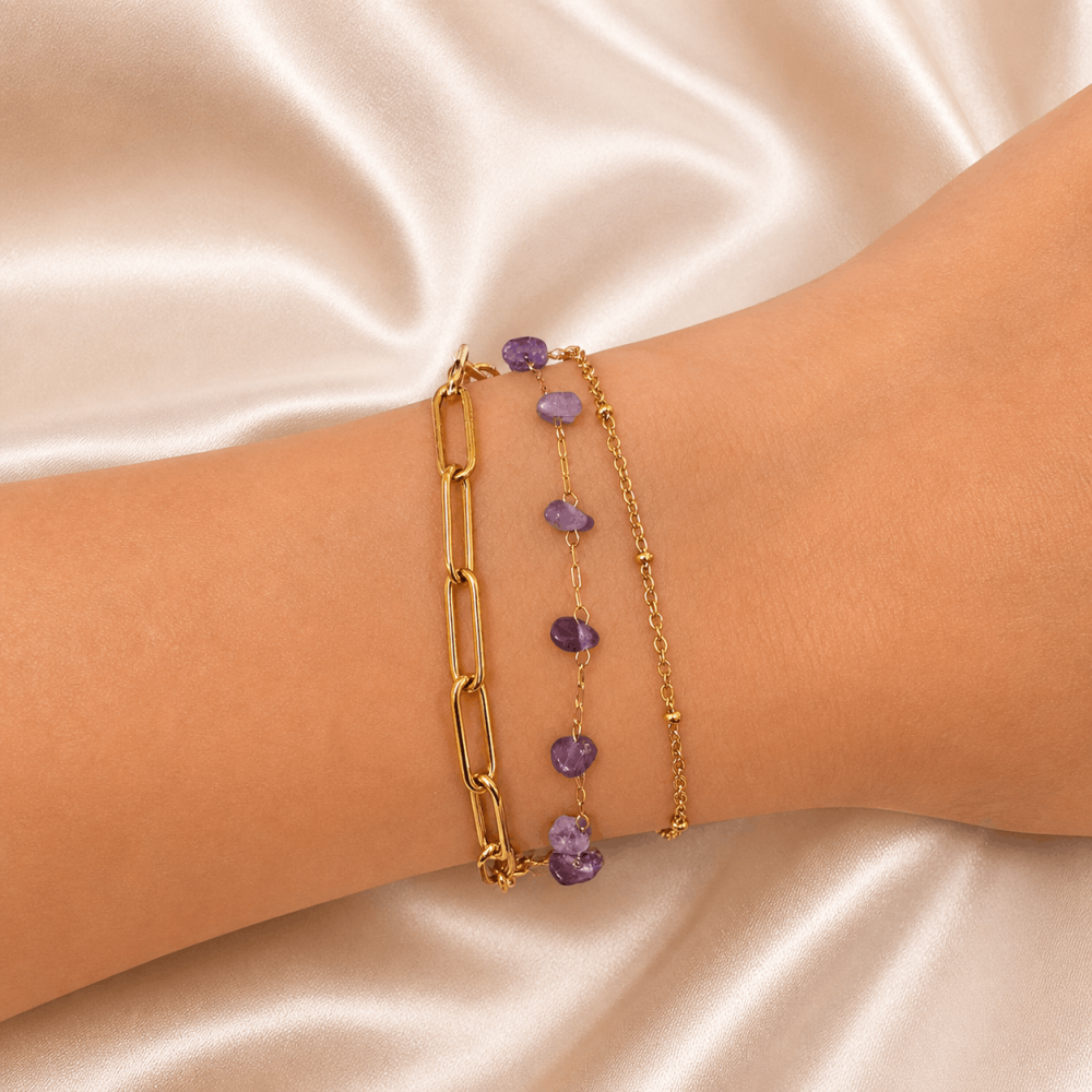 Bracelet multi rang pierres naturelles acier inoxydable femme | Gaou Bijoux