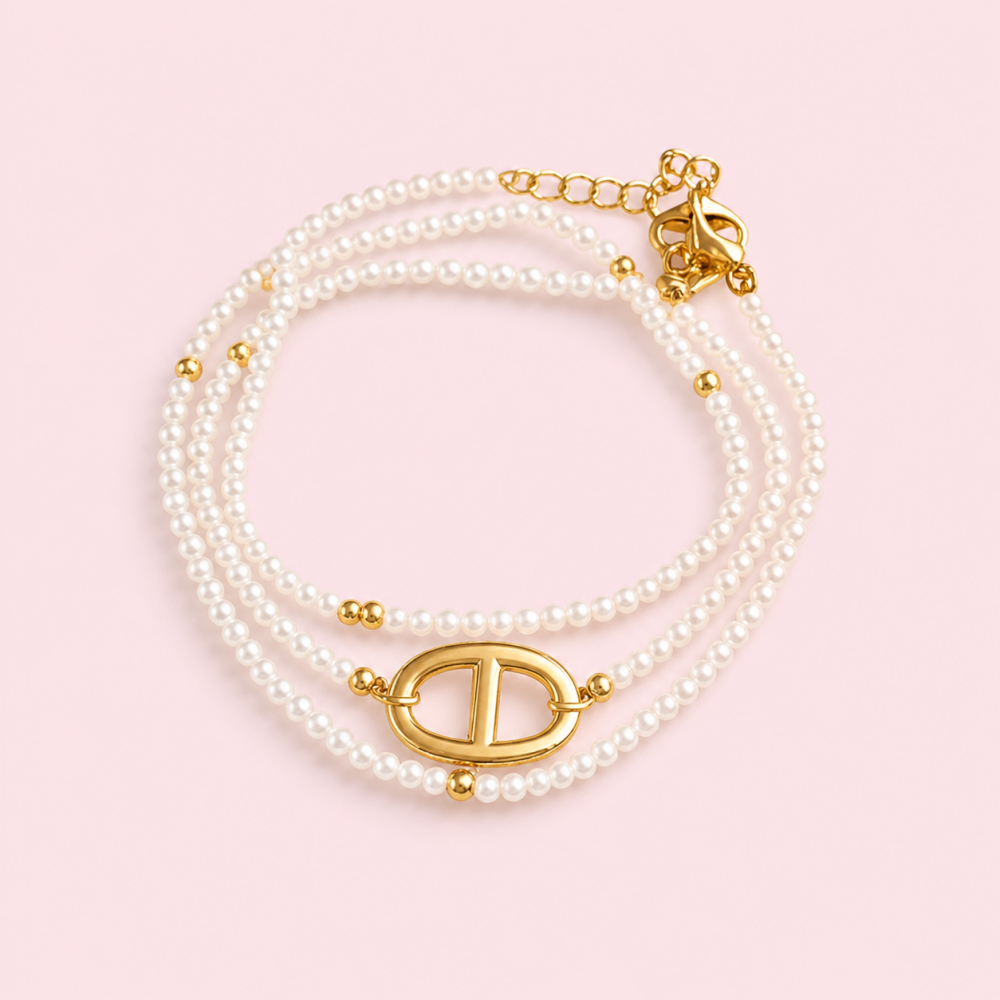 Bracelet triple perles & maille marine – acier inoxydable | Gaou Bijoux