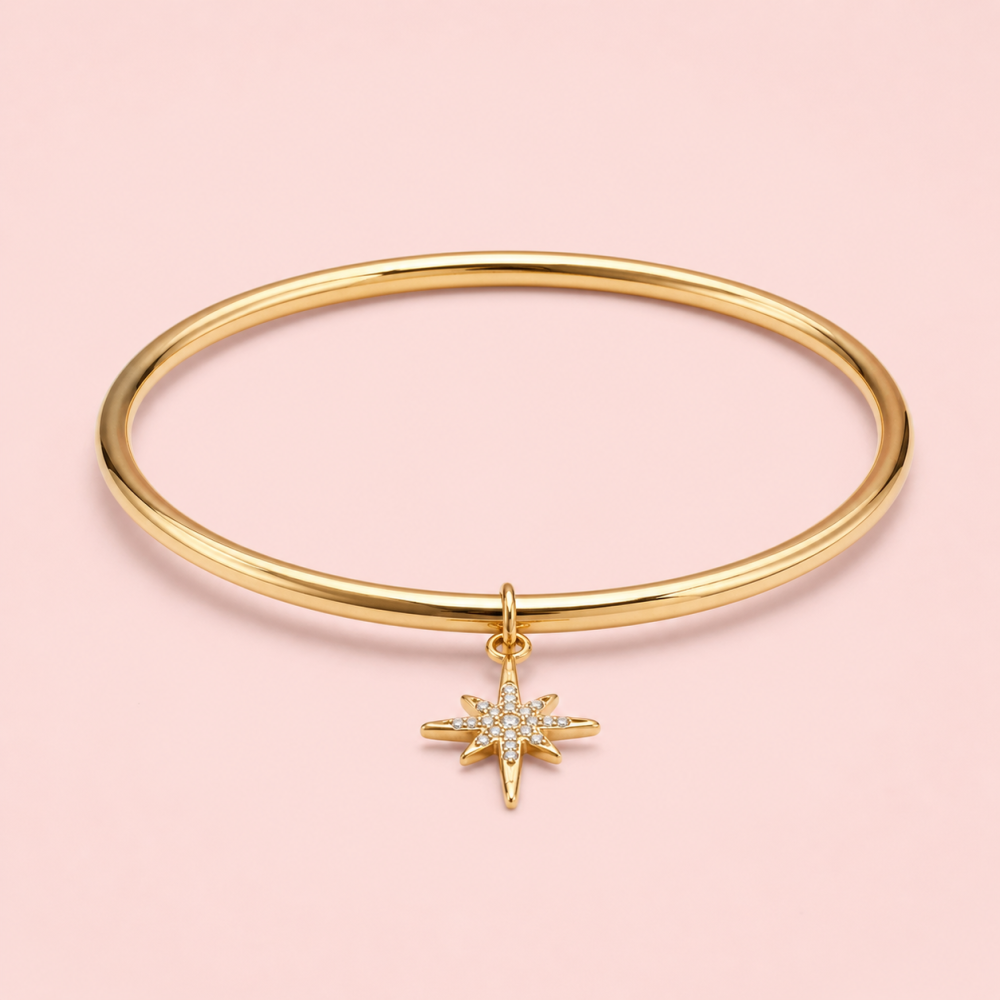 Bracelet jonc étoile sertie acier inoxydable femme | Gaou Bijoux