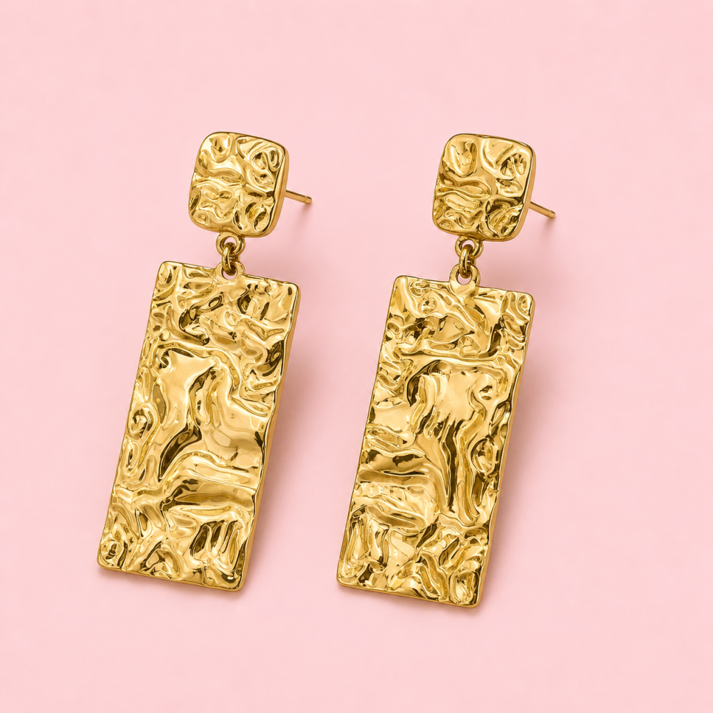 Boucles d’oreilles rectangles texturées acier inoxydable femme