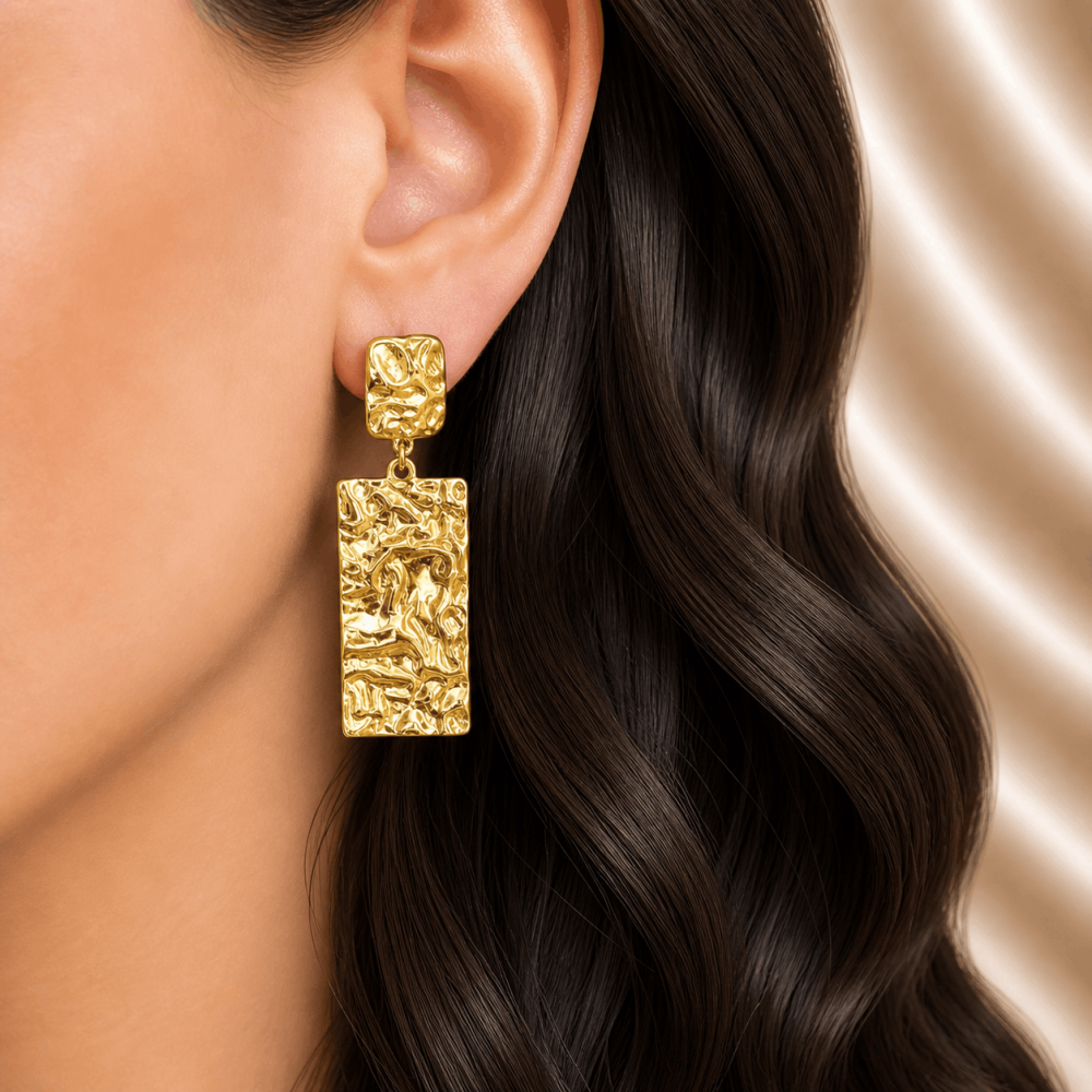 Boucles d’oreilles rectangles texturées acier inoxydable femme