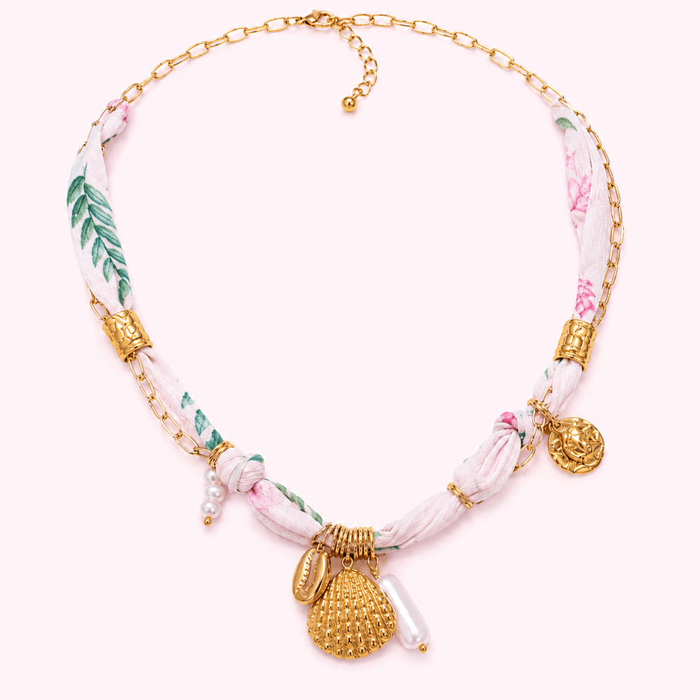 Collier foulard coquillage perle acier inoxydable été | Gaou Bijoux