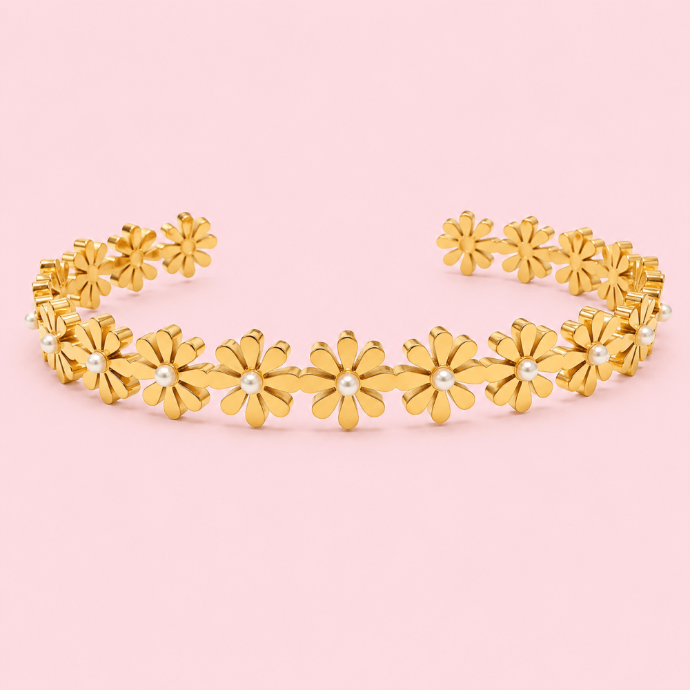 Bracelet jonc fleurs perles acier inoxydable femme | Gaou Bijoux
